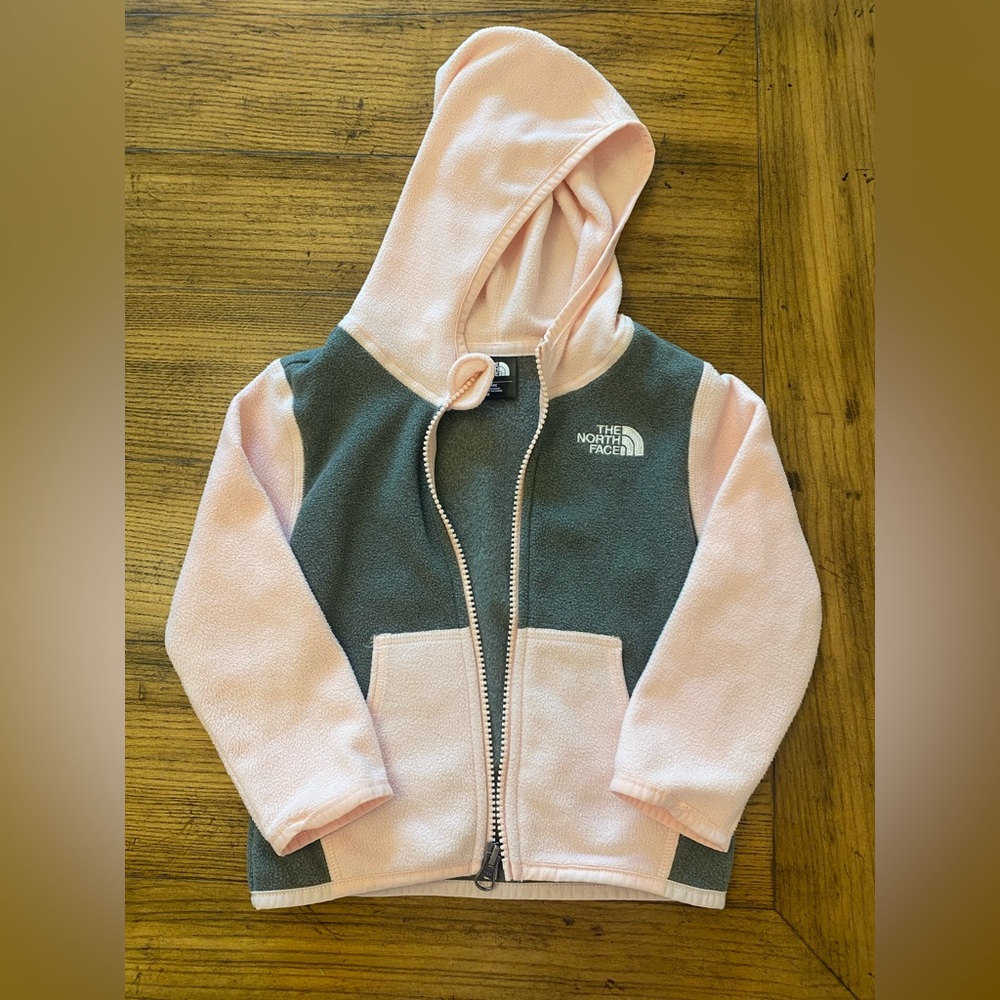 Grey and Pink The North Face Fleece Hooded Jacket